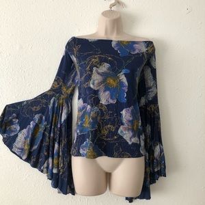 Free People Floral Off the Shoulder Bell SleeveTop